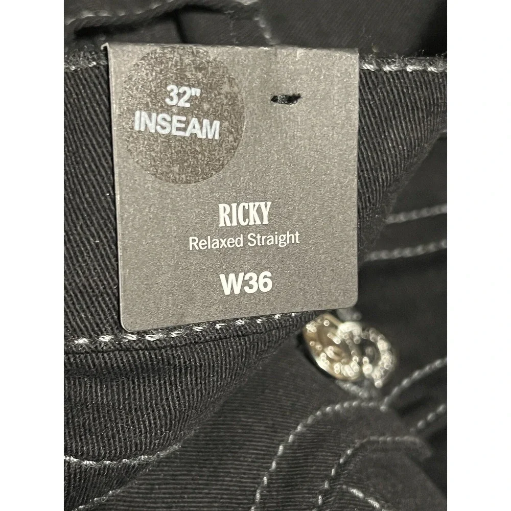 $159 NWT True Religion Ricky Flap Relaxed Jeans Black‎ WORLD TOUR BUDDHA 36x32
